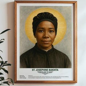 St. Josephine Bakhita, Sakrale Kunst, Religiöses Wandbild für Familien, Schutzpatronin, Einweihungsgeschenk.