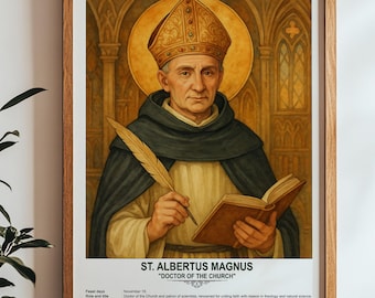 St. Albertus Magnus, Sacred Art, Religious Wall Art for Families, Patron Saint, Housewarming Gift.