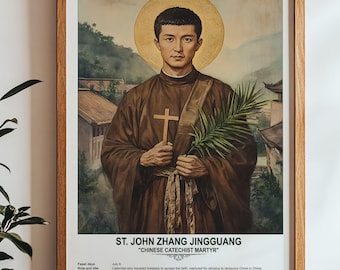 St. John Zhang Jingguang, Sacred Art, Religious Wall Art for Families, Patron Saint, Housewarming Gift.