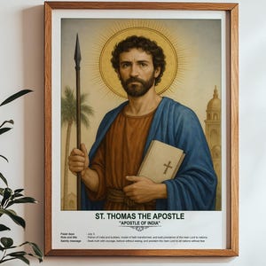 St. Thomas the Apostle, Sacred Art, Religious Wall Art for Families, Patron Saint, Housewarming Gift.