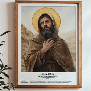 St. Maron, heilige kunst, religieuze muurkunst voor gezinnen, patroonheilige, housewarmingcadeau.