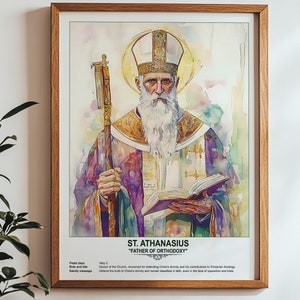 St. Athanasius, Sacred Art, Religious Wall Art for Families, Patron Saint, Housewarming Gift.
