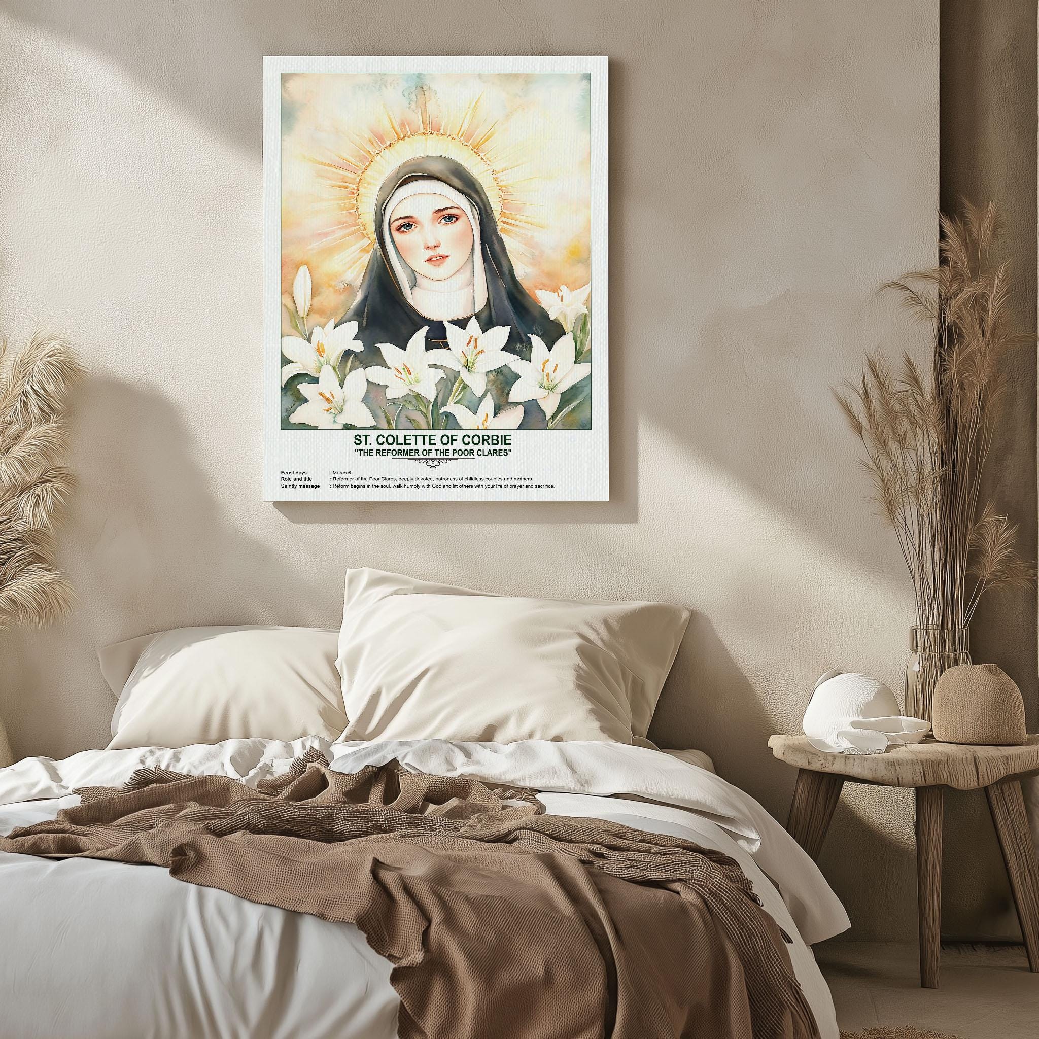 St. Colette of Corbie, Sacred Art, Religious Wall Art for Families, Patron Saint, Housewarming Gift.