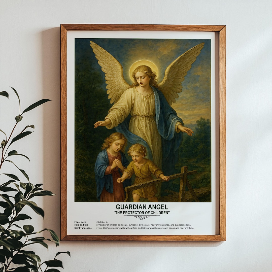 Guardian Angel, Sacred Art, Religious Wall Art for Families, Patron ...