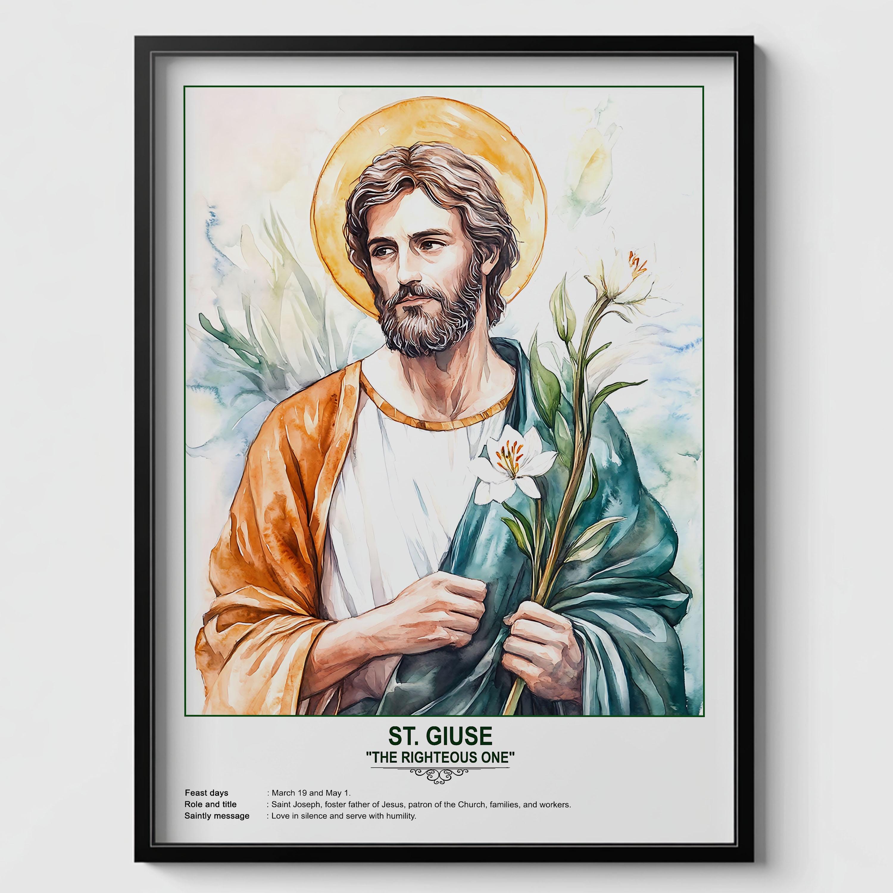 St. Giuse, Sacred Art, Religious Wall Art for Families, Patron Saint ...