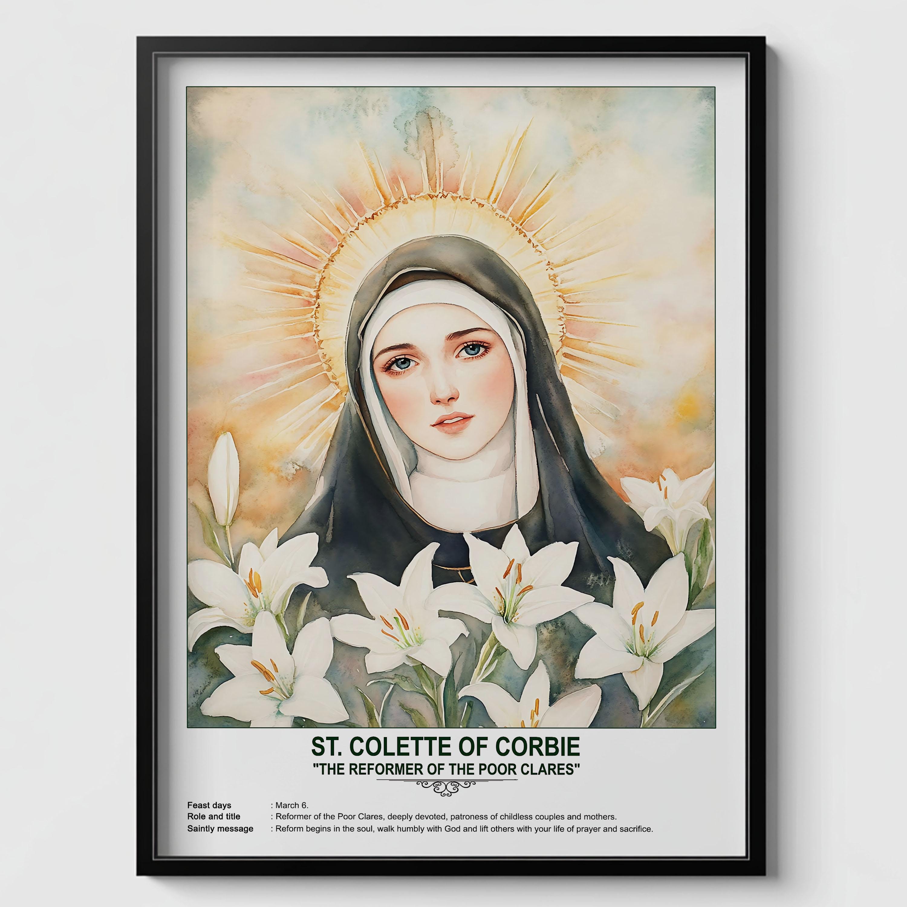 St. Colette of Corbie, Sacred Art, Religious Wall Art for Families, Patron Saint, Housewarming Gift.