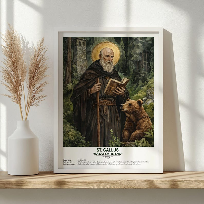 St. Gallus, Sacred Art, Religious Wall Art for Families, Patron Saint ...