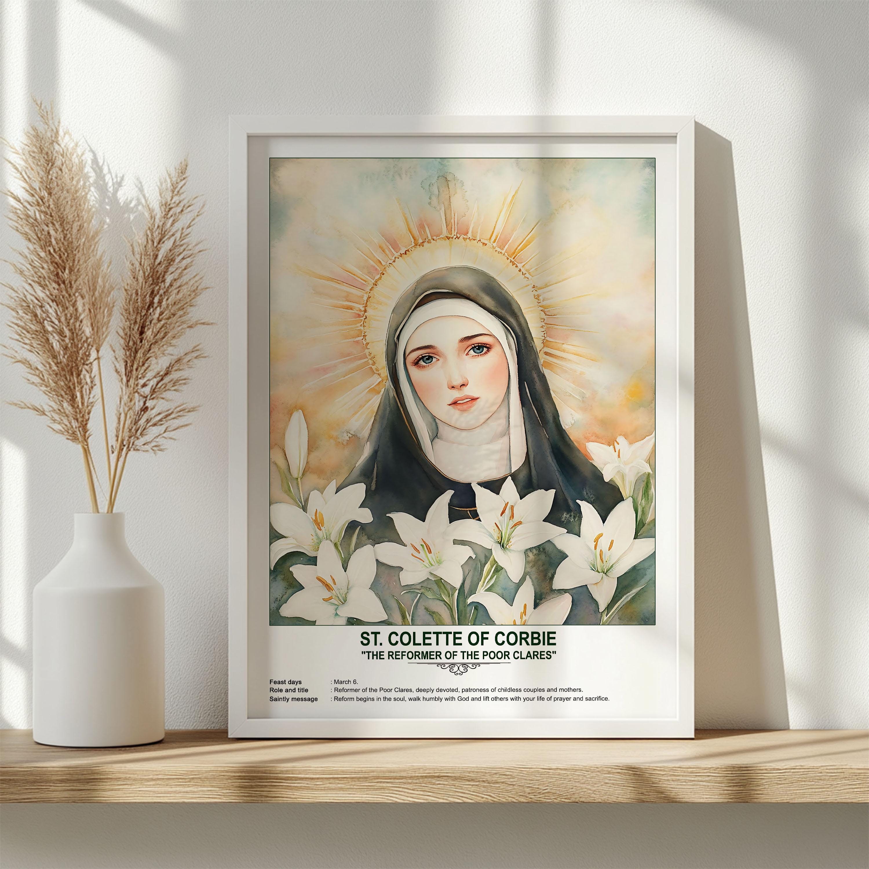 St. Colette of Corbie, Sacred Art, Religious Wall Art for Families, Patron Saint, Housewarming Gift.