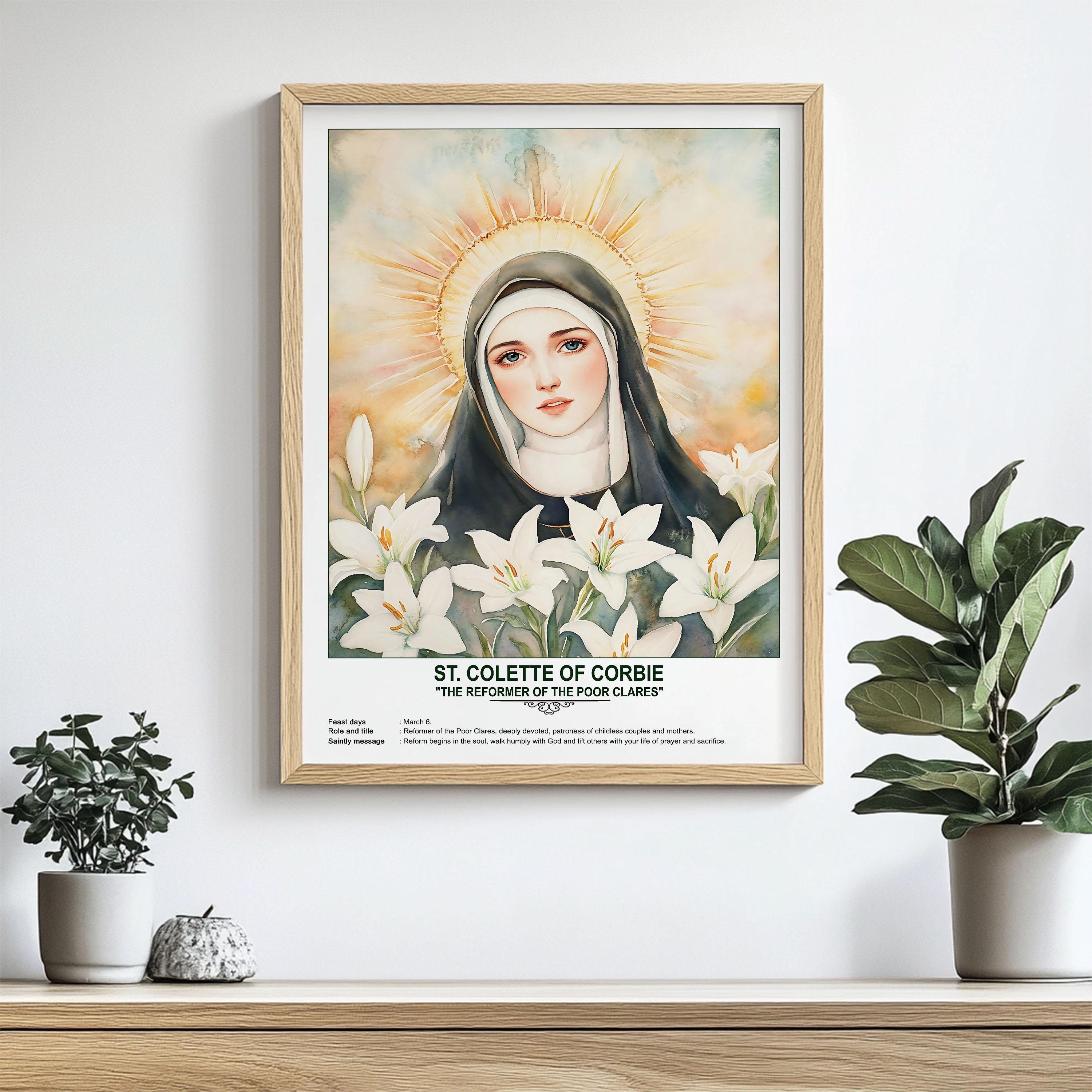 St. Colette of Corbie, Sacred Art, Religious Wall Art for Families, Patron Saint, Housewarming Gift.