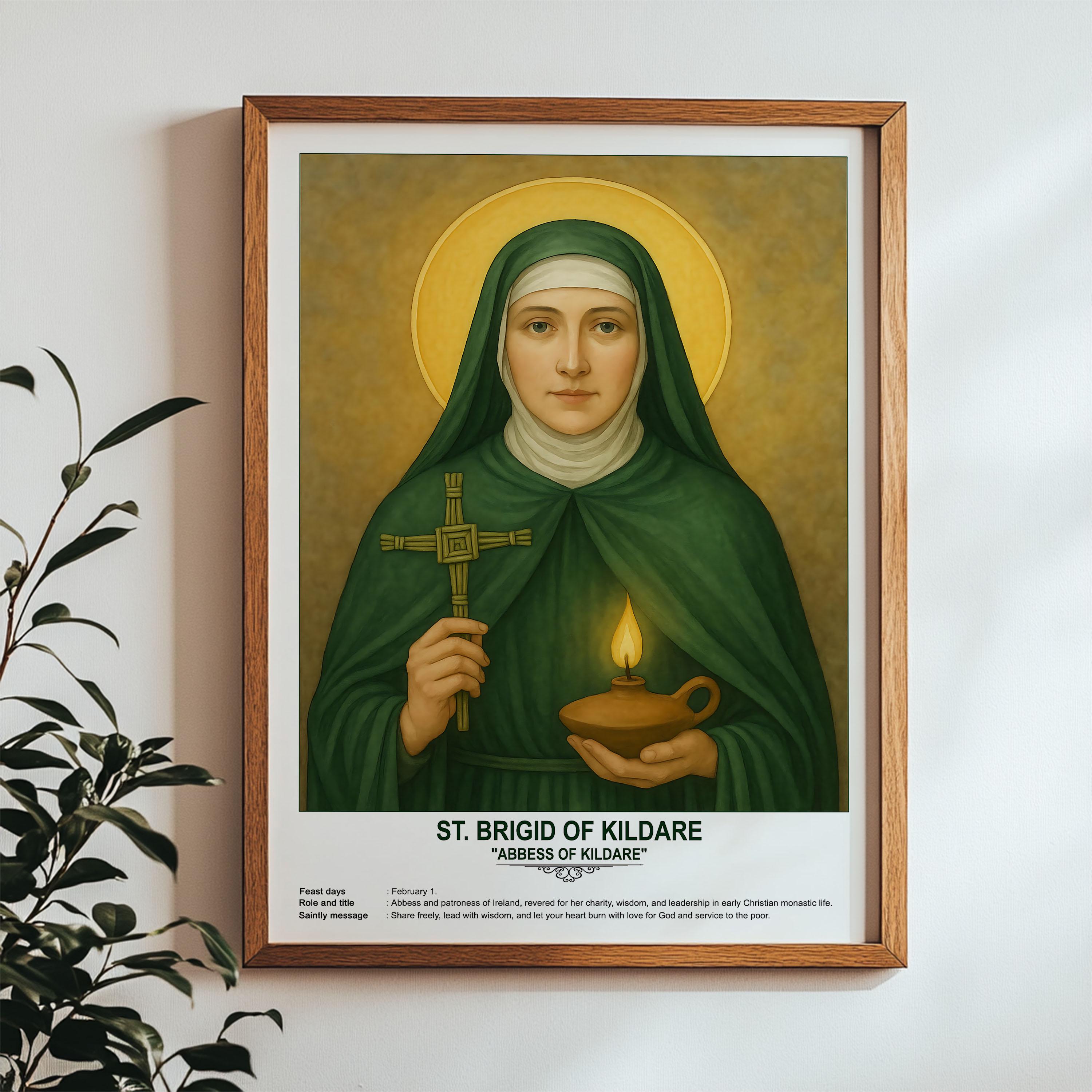 St. Brigid of Kildare, Sacred Art, Religious Wall Art for Families, Patron Saint, Housewarming Gift.