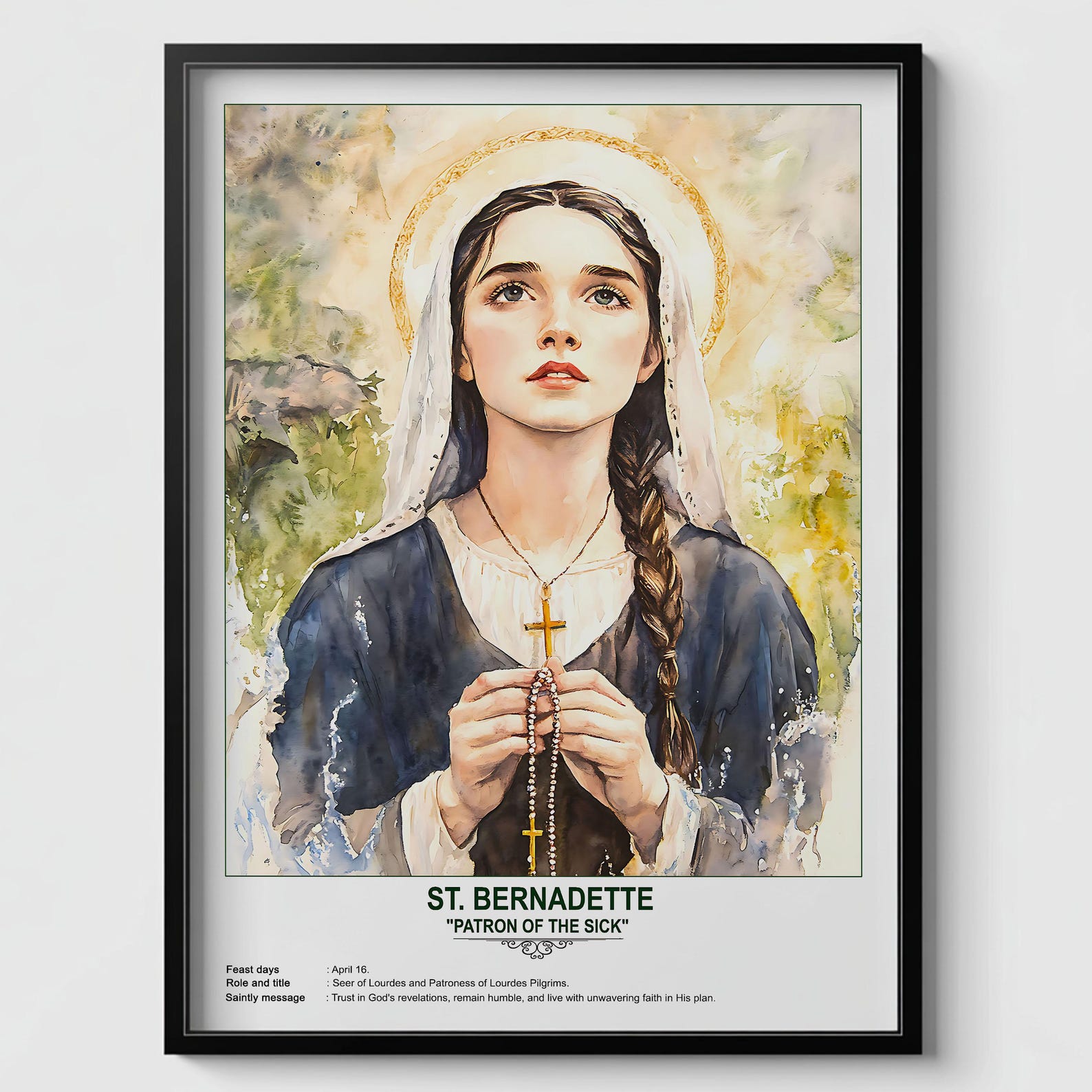 St. Bernadette, Sacred Art, Religious Wall Art for Families, Patron ...