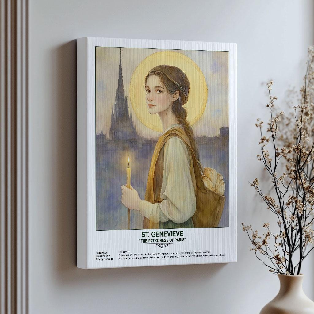 St. Genevieve, Sacred Art, Religious Wall Art for Families, Patron ...