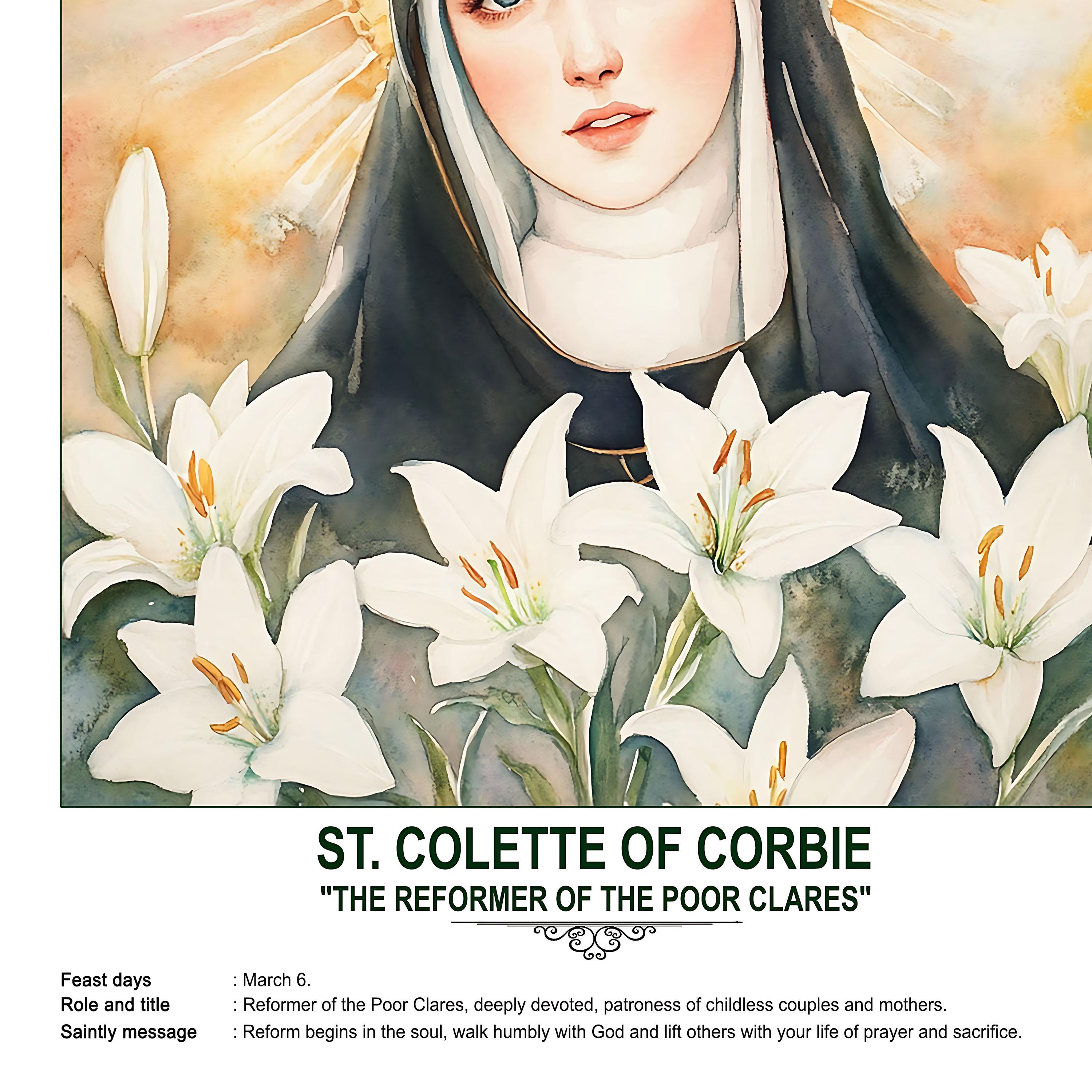 St. Colette of Corbie, Sacred Art, Religious Wall Art for Families, Patron Saint, Housewarming Gift.