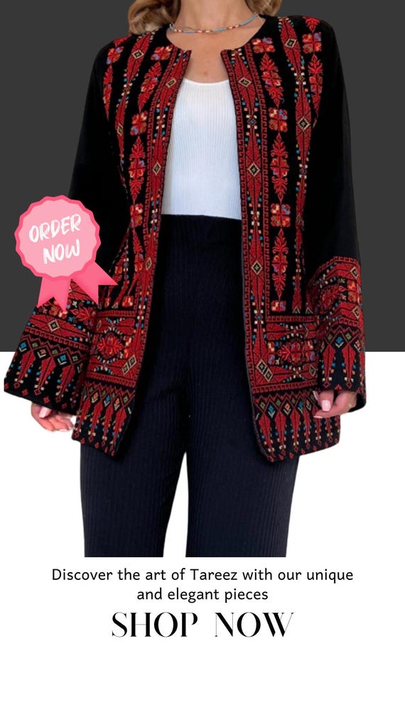 Palestinian Tatreez Embroidered Jacket Blazer (Red + multicoloured)