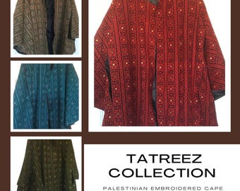 Traditional Palestinian Tatreez Embroidered Free-size (One-size) Cape Jacket (red, green, blue, or gold) w/matching belt included