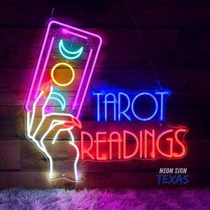 Letrero de neón para lectura de tarot, signo astrológico del tarot, lectura de cartas del tarot, signo psíquico del tarot, letrero de tarot led, letrero de adivino, regalo de Navidad