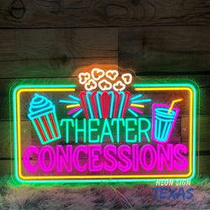 Theater Concessions Neon Sign Movie Theater Film Room Wall Decor Popcorn Drinks LED Neon Sign Cinema Food Bar Neon Sign Snack Bar Decor Gift