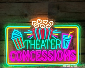 Theater Concessions Neon Sign Movie Theater Film Room Wall Decor Popcorn Drinks LED Neon Sign Cinema Food Bar Neon Sign Snack Bar Decor Gift
