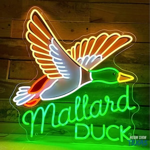 Luce al neon con anatra selvatica, luce a LED con anatra selvatica, insegna a LED con anatra, insegna al neon con anatra, arte murale con animali, insegna con nome di cacciatore personalizzato, neon con anatra volante