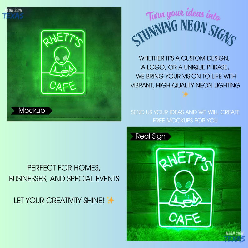 Strong Rhett Neon Custom Ailen Neon Sign UFO Alien Led Neon Light Alien Wall Decor Light ...