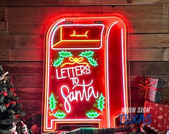 Letters to Santa Neon Sign Christmas Mail Box Decor Christmas Wall Decor Merry Christmas Sign Christmas Porch Sign Yard Outdoor Garden Light