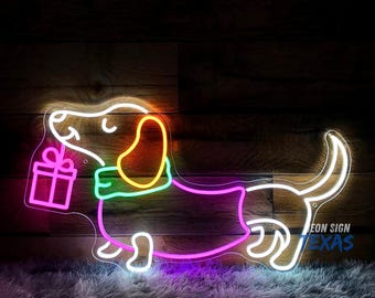 Christmas Dachshund Neon Sign, Dog Christmas Decor Wall, Merry Christmas Neon Light, Funny Dachshund Christmas Sign, Christmas Gift