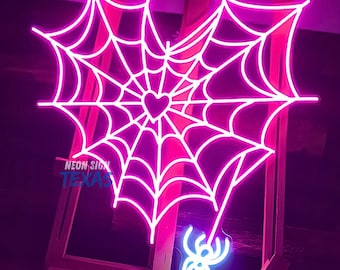 Spiderweb Heart Neon Sign Halloween LED Neon Spider Neon Light Halloween Party Wall Decor Spiderweb Wall Art Gothic Lover Gift