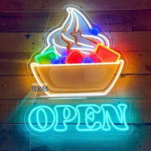 Yogurt Open Neon Sign, Coffee Shop Decor, Custom Neon Sign, Ice Cream LED Sign, Sweet Store Wall Decor, Welcome Sign, Dessert Shop Wall Art