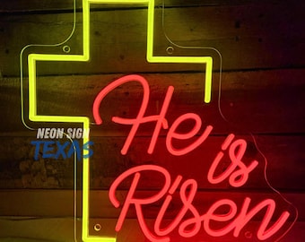 He Is Risen Neon Sign Jesus Cross Decor Neon Sign Happy Easter Wall Decor Christian Cross Neon Sign Religious Faith Neon Sign Jesus Led Sign
