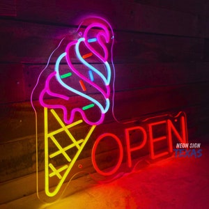 Ice Cream Neon Sign Neon Sign For Ice Cream Shop Ice Cream Open Neon Sign Logo Sign Open Neon Sign Custom Neon Sign Coffee Shop Wall Decor