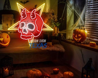 Sigil Of Satan Neon Sign Custom Halloween LED Neon Satan Neon Light Devil Light Sign Horror LED Sign  Gothic Pentagram Wall Art