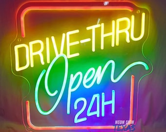 Drive-Thru Neon Sign Open 24h Outdoor Sign For Business We Are Open Sign Open Neon Sign Fathers day gift Check Engine sign Man cave sign