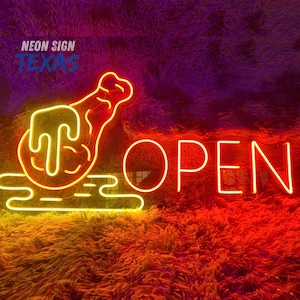 Open Chicken Neon Sign Chicken Restaurant Wall Decor Art Open Business Sign Fast food LED Neon Chicken Wings Neon Light Food Truck LED Sign