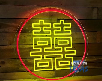 Chinese Double Happiness Neon Sign Custom Chinese Character Led Light Wedding Gift Chinese Character Neon Light Wedding Wall Art Home Decor