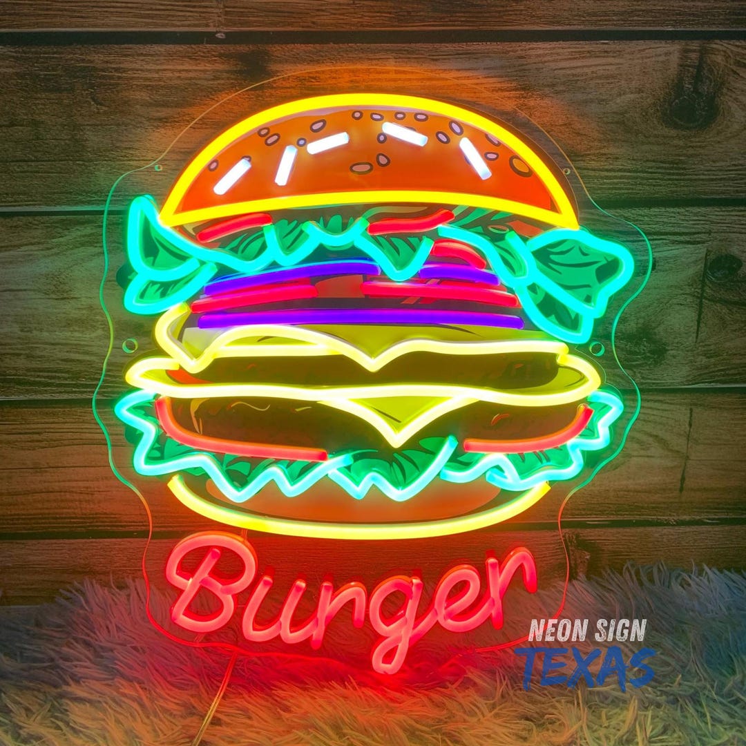 Burger LED Neon Sign, Outdoor Business Sign, Burger Neon Sign, Custom ...