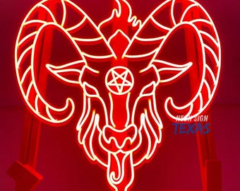 Baphomet neonreclame gotisch donker led decor zwarte geit led licht pentagram neonlicht Satan muur decor Halloween led neon Baphomet muurkunst