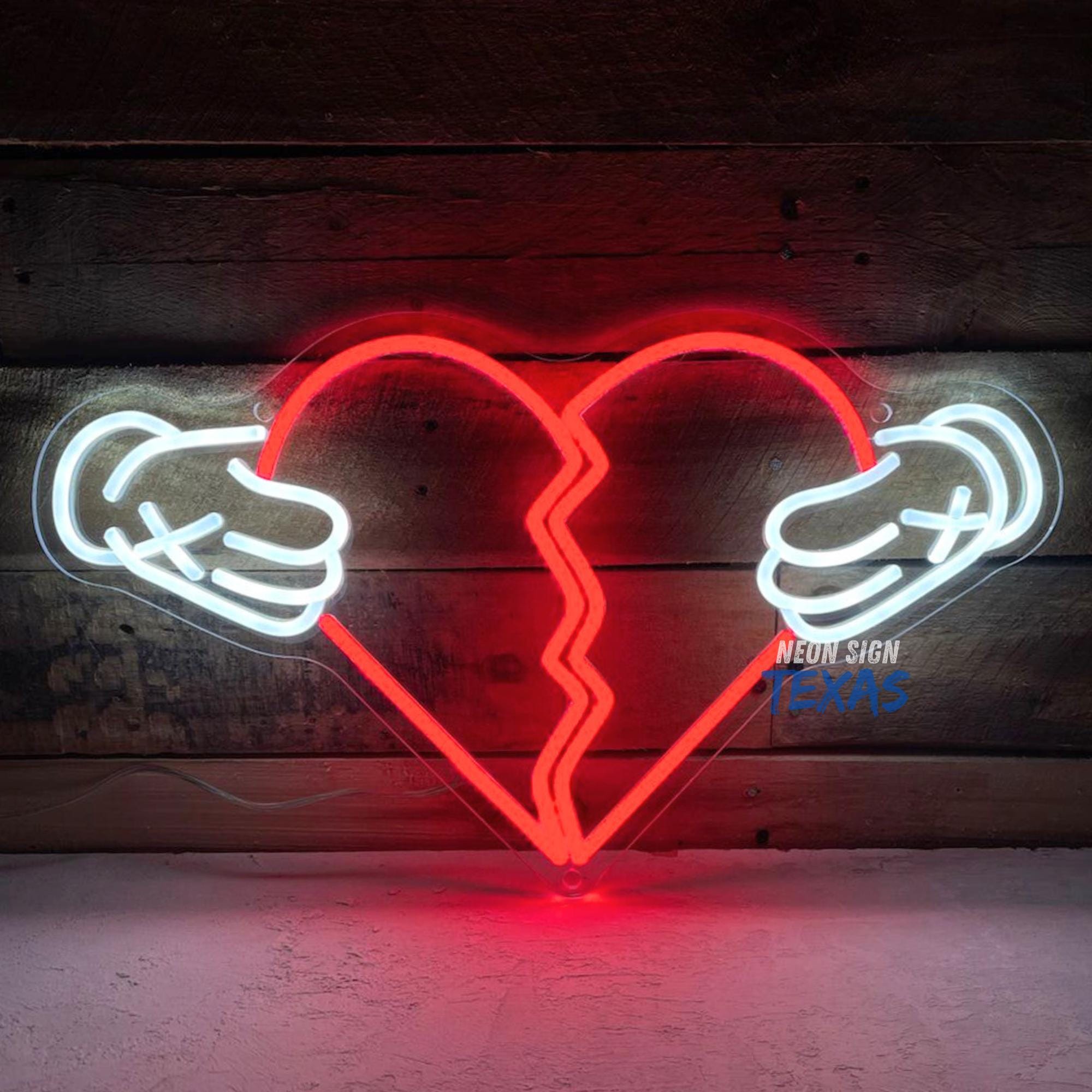 Broken Heart Neon Sign, Broken Heart LED Light, Heartbreak Wall