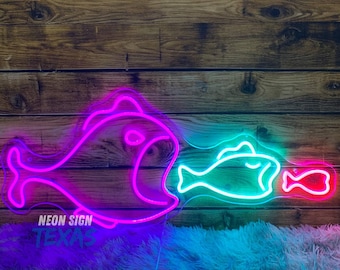 Fishes LED Neon Sign, Decor Led Sea Art Light Sign, Led Logo Sailor Wall Decor, Neon Sign Party Room Decoration, Big Small Fishes Neon