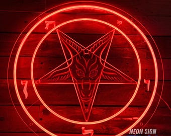 Petagram Baphomet Satan Neon Sign, Baphomet Neon Sign, Black Goat LED Neon Sign, Gothic Home Decor Sign, Satan Wall Decor, Custom Neon Sign