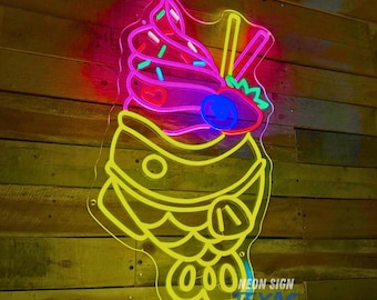 Taiyaki Ice Cream Neon Sign Sweet Taiyaki LED Sign Taiyaki Shop Decor Japanese Street Food Wall Art Tayaki Lover Gift Japanese Taiyaki Neon