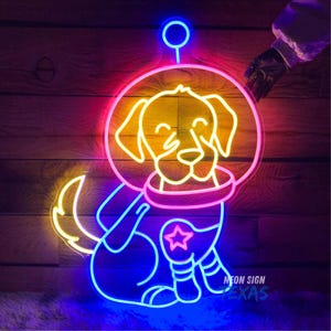 Astronaut Dog neon sign Neon Sign Dog Neon Sign Space LED Neon Sign Moon Decor Sign Bedroom Wall Decor Custom Neon Sign Animal Neon Sign