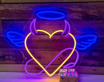 天使の羽を持つハートのLEDネオンサイン、壁装飾 - Etsy 日本