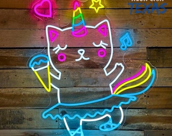 Unicorn Cat Rainbow Neon Sign Cute Unicorn  LED Neon Unicorn Wall Art Gift for Kids Bedroom Wall Decor Colorful LED Light Unicorn Lover Gift