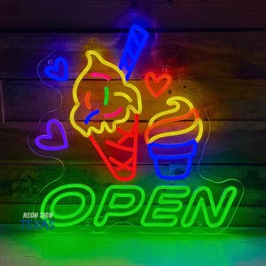 Ice Cream Open Neon Sign Ice Cream Led Logo Sign Open Neon Sign Custom Neon Sign For Coffee Shop Restaurant Open Led Neon Light Wall Decor