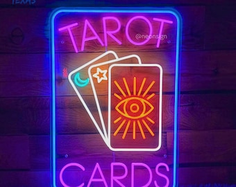 Tarot Card Neon Sign, Tarot Card Reader, Psychic Tarot Moon Stars Neon Sign, Fortune Teller Sign, Psychic Shop Decor, Custom Neon Sign