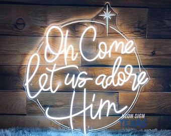 Oh Come Let Us Adore Him Neon Sign, Jesus Christmas Decor Sign, Coquette Christmas Tree, Custom Christmas Gift, Wall Art, Bedroom Decor