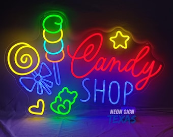 Open Candy Shop Neon Sign, Grand Opening Candy Shop Led Sign
