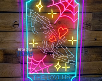 The Lover Skull Card Neon Sign, Tarot Cards Reading Neon Sign, Psychic Tarot Light, Tarot Led Sign, Fortune Teller Sign, Halloween 2025 Gift