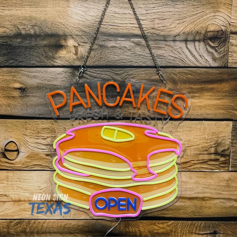 Mini Pancake Sign Pancake Open Neon Sign, Custom Neon Sign, Pancake Brunch Sign, Pancake ...