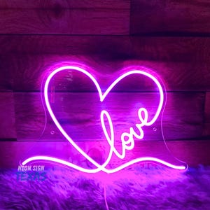 Love Heart Neon Sign, Heart Neon Sign, Love Neon Sign, Valentine LED Neon Heart Light, Bedroom Neon Light, Love Art Neon Sign, Wedding Gift